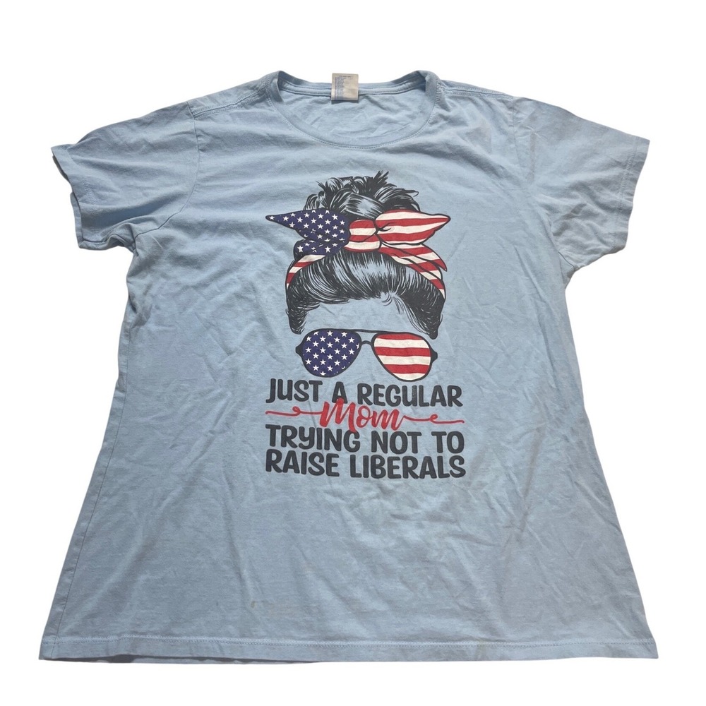 Port & Company Graphic Tee Womens XL Blue Good Conservative Mom Patriotic Shirt